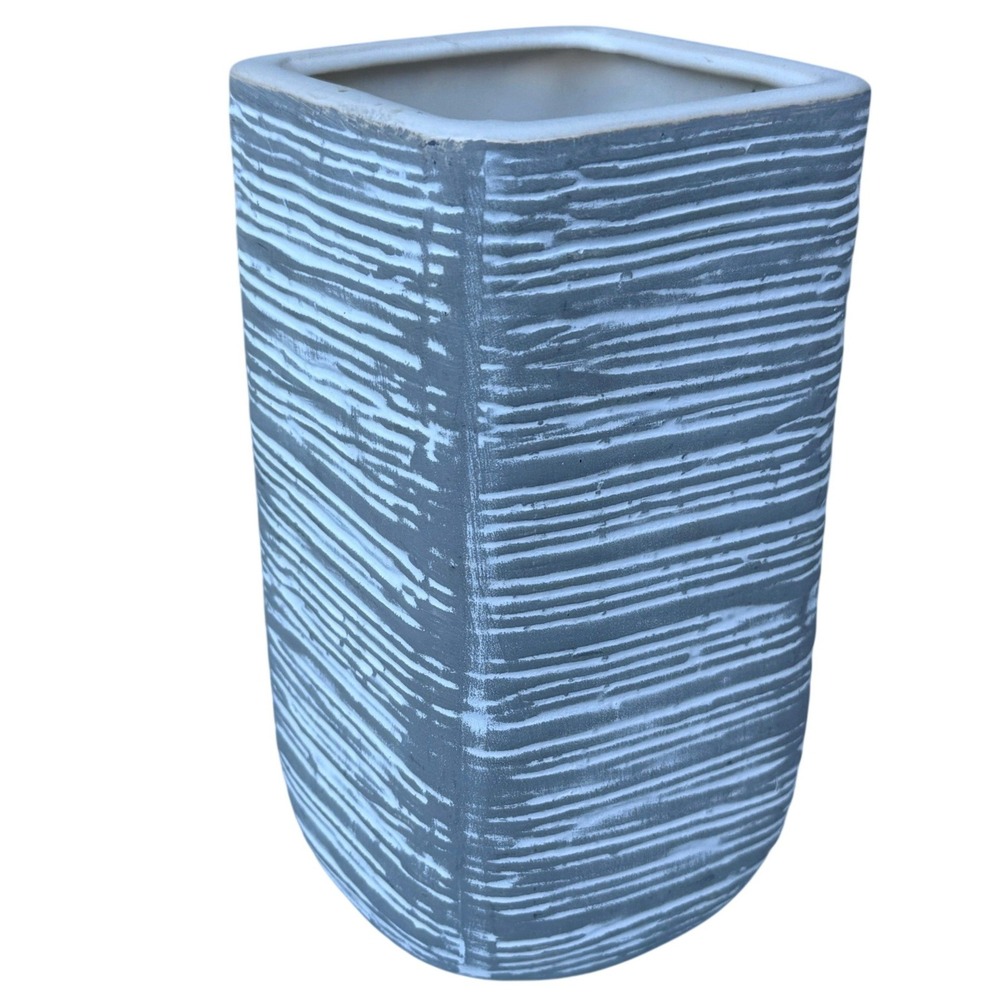 Burton + Burton Gray White Textured Ribbed Ceramic Decorative Vase 8" Scandi